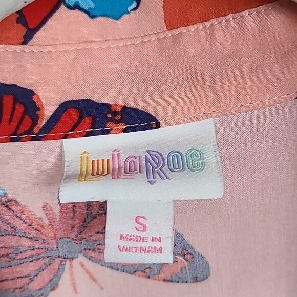 LuLaRoe Amy Butterfly Pink Dolman Sleeve Button Down Shirt Pink Gypsy Blouse - Picture 5 of 10
